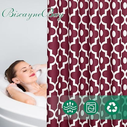 Fabric Modern Moroccan Shower Curtains for Bathroom-Burgundy & White