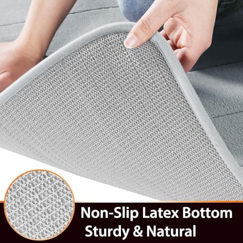 Yimobra Memory Foam Bath Mat, Super Soft Absorbent Bathroom Rug Non Slip, Quick Dry, Machine Washable Floor Carpet for Tub Shower, Home Decor Accessories, 24x17, Silver