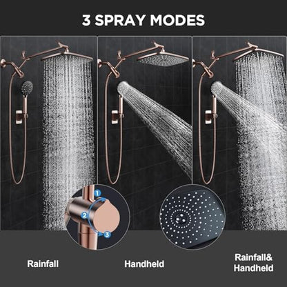 Veken Rose Gold 11.8" High Pressure Shower Head with Handheld, Easy Install