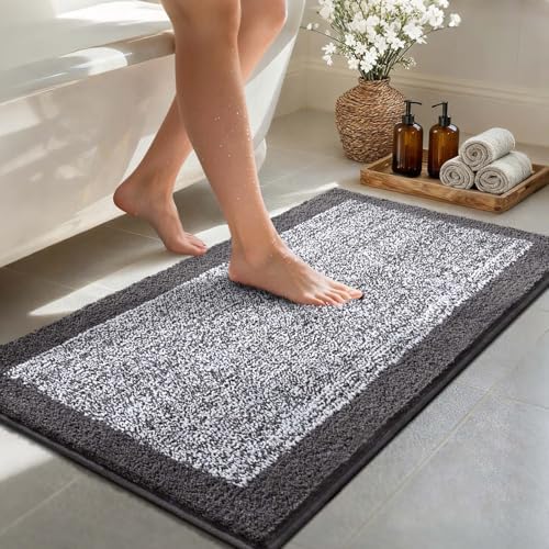 44x24 Large Bathroom Rugs Non Slip Washable, Soft Absorbent Bath Mat Grey
