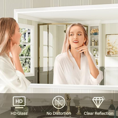 Briivue Bathroom Wall Mirror, White Metal Frame, 48x36 Inch