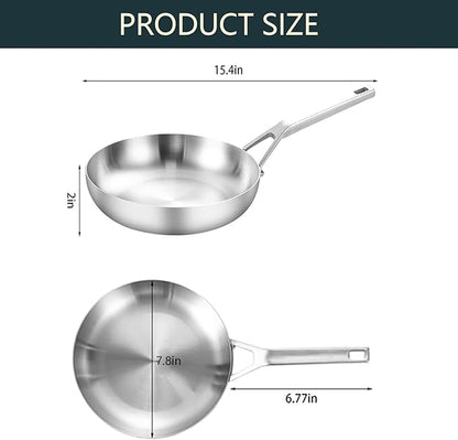 Yeksum Tri-Ply Fully Bonded Stainless Steel 8inch Frying Pan, Omelette Pans, Egg Pan Durable Chef's Pan, Kitchen Skillets 8in, Induction Pan for Steak,Egg, Compatible with All Cooktops, Up to 600℉
