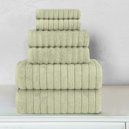 Elegant Comfort 100% Turkish Cotton Corduroy Ribbed Luxury Bath Towels 6-Piece Set, Premium Feel - Quick Dry, Highly Absorbent, Contains 2 Bath Towels, 2 Hand Towels, and 2 Washcloths, Mint Green