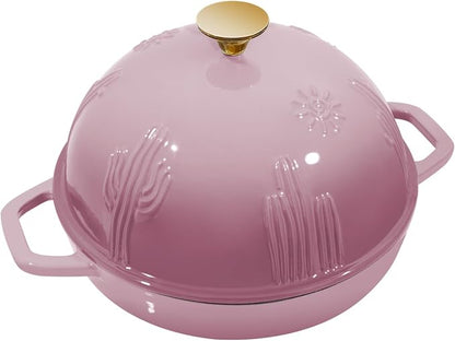 Flavehc Bread Oven Cast Iron Bread Dutch Oven with Cloche Lid for Bread Baking BerryPink Enameled Cast Iron Bread Oven with Dome Lid for Sourdough 5 qt