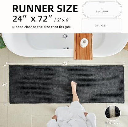 TYUU Black Waffle Runner Rug Bathroom, Long Boho Bath Mat, 72x24