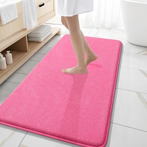 OLANLY Memory Foam Bathroom Runner Rugs 47x20, Absorbent Long Mat, Hot Pink