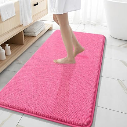 OLANLY Memory Foam Bathroom Runner Rugs 47x20, Absorbent Long Mat, Hot Pink