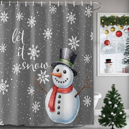 Christmas Snowman Shower Curtain Bathroom Set Xmas Snowflakes Gray Waterproof Shower Curtains with Grommets Hooks Winter Snow Privacy Bath Curtain for Bathtub Decor 60x72in