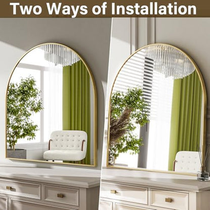 HARRITPURE 26"x28" Arched Bathroom Mirror Wall Mounted Gold Arch Mirror