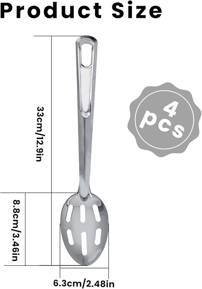 4 Pack Kitchen Slotted Spoon Stainless Steel, Stiring Large Spoons, 13 Inch Metal Slotted Spoon, Cooking Serving with Holes