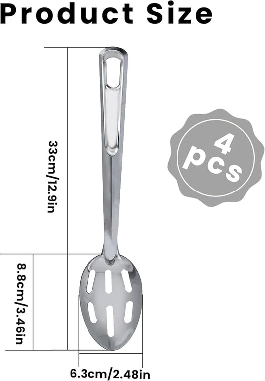 4 Pack Kitchen Slotted Spoon Stainless Steel, Stiring Large Spoons, 13 Inch Metal Slotted Spoon, Cooking Serving with Holes