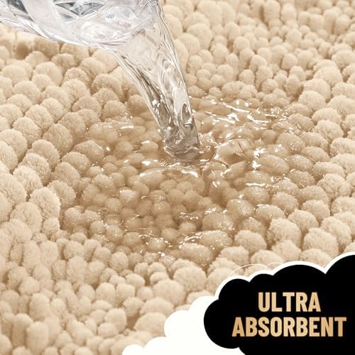 OLANLY Thick Large Bathroom Rugs 47x32, Soft Chenille Bath Rugs, Beige