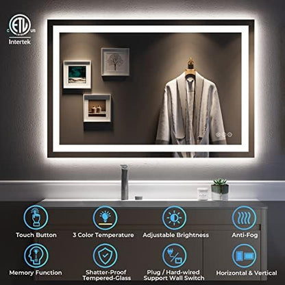 48x32 LED Bathroom Mirror with Lights, Lighted Vanity Mirror