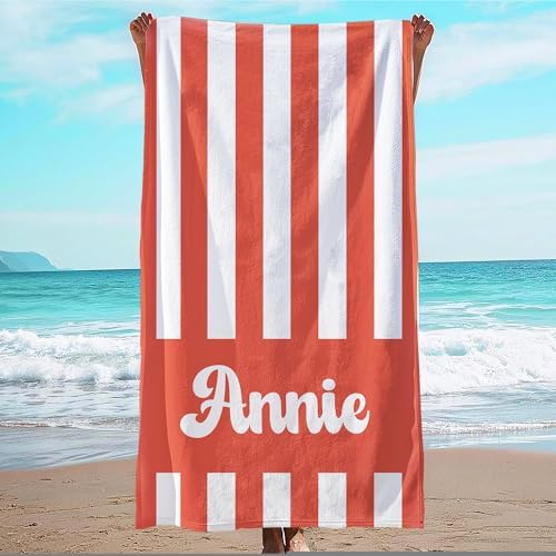 JML Personalized Beach Towel with Name, Custom Cabana Stripe Beach Towel, Customized Microfiber Pool Towel, Quick Dry & Absorbent Swim Towel for Adult,Mother's Day, Birthday, Summer Holiday,Vacation