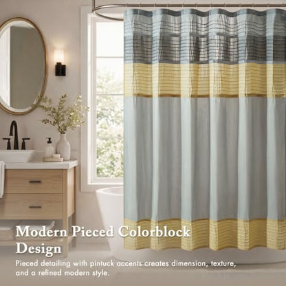 Madison Park Amherst 72 x 72 Bathroom Shower Curtain, Faux Silk, Yellow