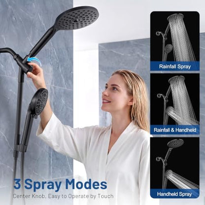 MakeFit Dual Filtered Rain Shower Head Combo, High Pressure Handheld Shower Head with Adjustable Bar - Rainfall Shower Head And Showerhead with Filter for Hard Water - Removes Chlorine
