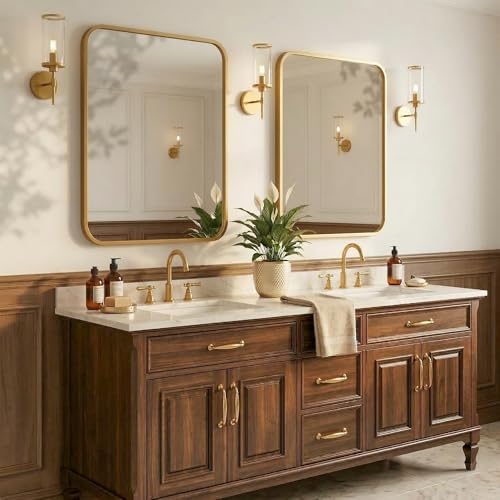 2-Pack 24x30 Inch Antique Gold Rounded Rectangle Vanity Mirrors