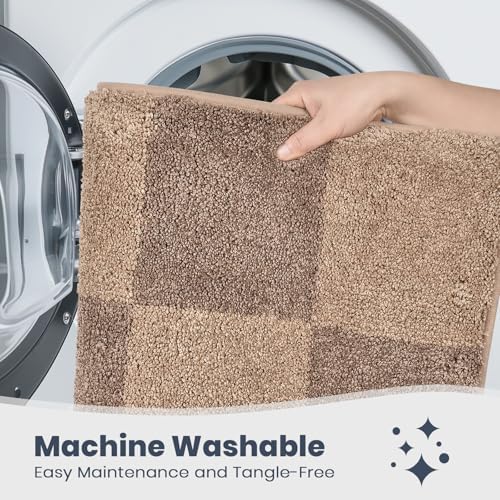 PURRUGS Bathroom Rug Non-Slip Machine Washable 30" x 46", Super Absorbent and Quick-Dry Bath Mat, Extra Soft and Plush Bath Rug for Shower, Bathtub and Sink, Grayish Brown & Coffee