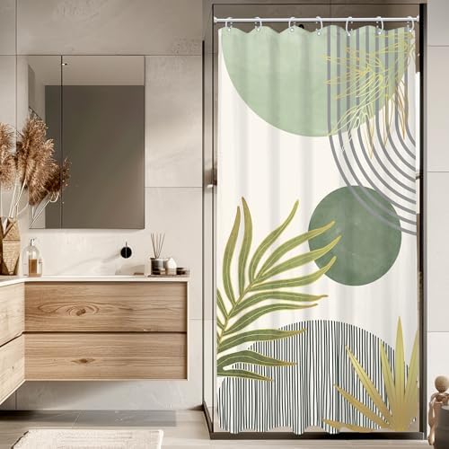 KOMLLEX Mid Century Mint Green Boho Small Stall Bathroom Shower Curtain Set