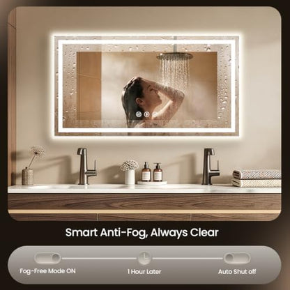 55"x30" LED Bathroom Mirror with Anti-Fog, Backlit & Front Lights, Memory