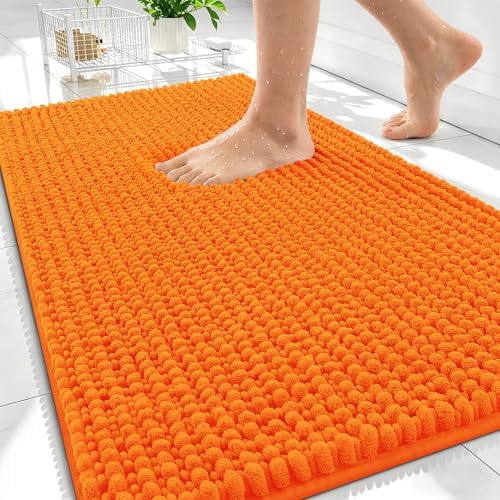 OLANLY Thick Chenille Bathroom Rugs 30x20, Soft Absorbent Bath Mat, Orange