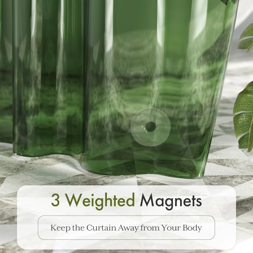 Bathway Shower Curtain Liner, Clear Shower Curtain Liner Green 72x72 PEVA Waterproof Shower Curtain Liner Plastic with 3 Magnets and 12 Rustproof Metal Grommets, Lightweight Shower Liner for Bathroom