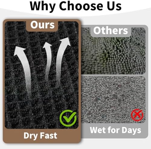 Long Black Bathroom Rug, Waffle Bath Mat Runner Non Slip, 24 x 60