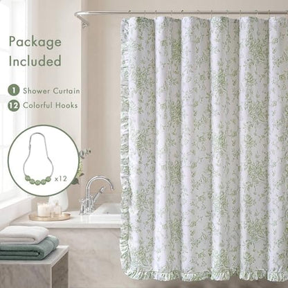 Madison Park Adele Floral Ruffle Shower Curtain Set, Sage Green, 72x72