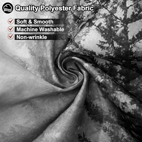 ORTIGIA Black and White Misty Forest Shower Curtain for Bathroom, Nature Woodland Curtain Set with Hooks, Decorative Pine Tree Fog Magic Bath Decor for Home Weighted, 72x72