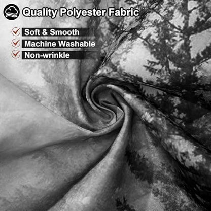 ORTIGIA Black and White Misty Forest Shower Curtain for Bathroom, Nature Woodland Curtain Set with Hooks, Decorative Pine Tree Fog Magic Bath Decor for Home Weighted, 72x72