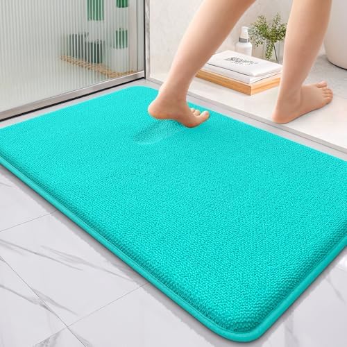 OLANLY Thick Memory Foam Bathroom Rugs 36x24, Soft Absorbent Bath Mat, Teal