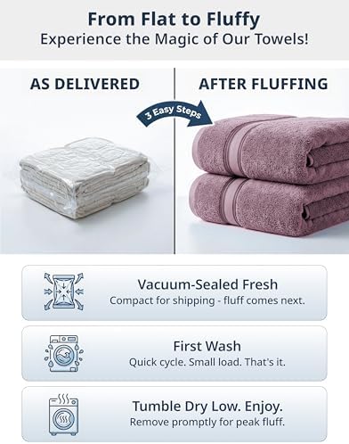 LANE LINEN Bath Towel Set 100% Cotton 12 Piece Soft - Wishful Mauve