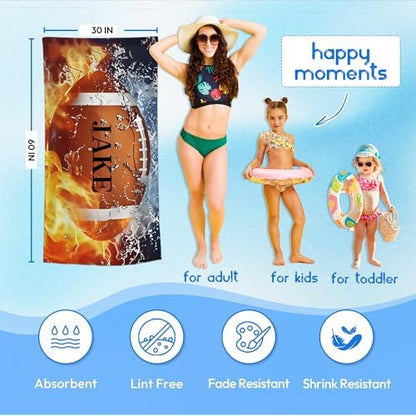 Personalized Beach Towel With Name, Custom Beach Towel with Text, Customized American Football Microfiber Pool Towel, Quick Dry & Absorbent Swim Towel for Adult,Anniversary, Birthday, Summer Holiday
