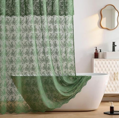 TUDECO Dark Green Shower Curtain for Bathroom, Delicate Lace, 72 x 72