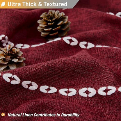 BTTN 72x78 Long Boho Farmhouse Linen Heavy Duty Shower Curtain, Burgundy