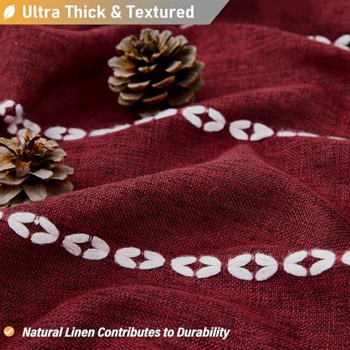 BTTN 72x96 Extra Long Boho Linen Heavy Duty Shower Curtain Set, Burgundy