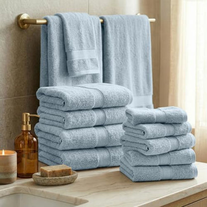 SUPERIOR Egyptian Cotton Ultra Plush & Absorbent, 12 Piece Set, Light Blue