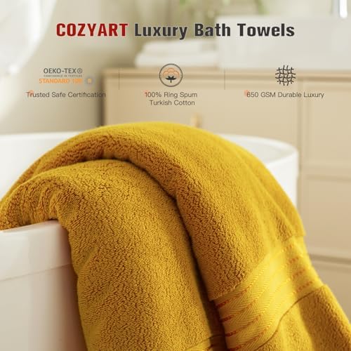 COZYART Luxury Bath Towel Set 6 Pcs, Gold 100% Turkish Cotton 650 GSM