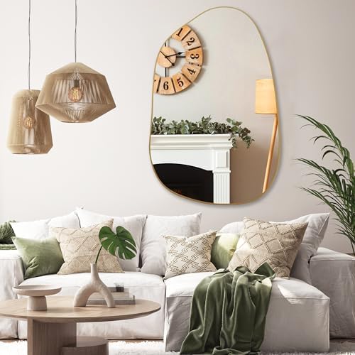 PERFNIQUE Irregular Wall Mirror Asymmetrical Mirror, 40''x26'' Gold Mirror for Bathroom Bedroom Living Room Entryway, Decorative Modern Wall Decor, Wall Mounted (Gold, 40" x 26")