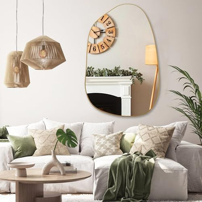 PERFNIQUE Irregular Wall Mirror Asymmetrical Mirror, 40''x26'' Gold Mirror for Bathroom Bedroom Living Room Entryway, Decorative Modern Wall Decor, Wall Mounted (Gold, 40" x 26")