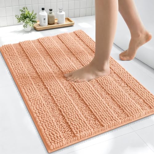 Smiry Thick Small Chenille Bathroom Rugs 24x16, Absorbent Bath Mat, Peach