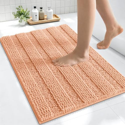 Smiry Thick Small Chenille Bathroom Rugs 24x16, Absorbent Bath Mat, Peach