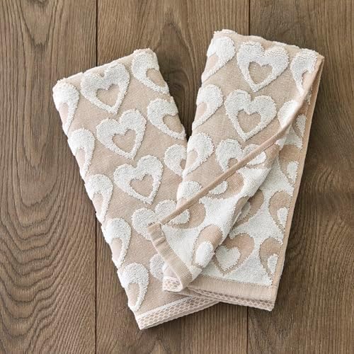 SKL Home Hearts Hand Towel Set-2pc, 100% Cotton Jacquard, Tan