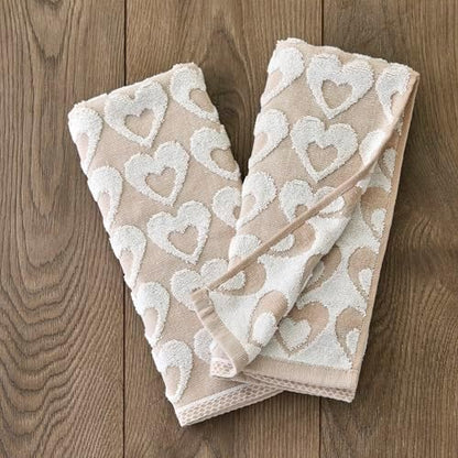 SKL Home Hearts Hand Towel Set-2pc, 100% Cotton Jacquard, Tan