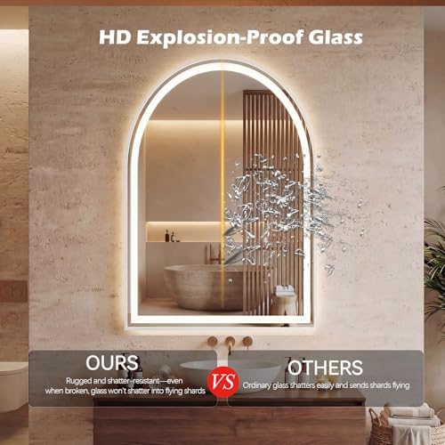 DUMOS 24"x36" LED Bathroom Mirror with Lights, Arched Vanity Mirror