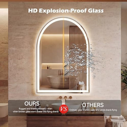 DUMOS 24"x36" LED Bathroom Mirror with Lights, Arched Vanity Mirror