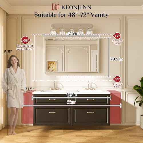 Keonjinn 48" x 30" Brushed Nickel Bathroom Mirrors for Over Sink, Aluminum