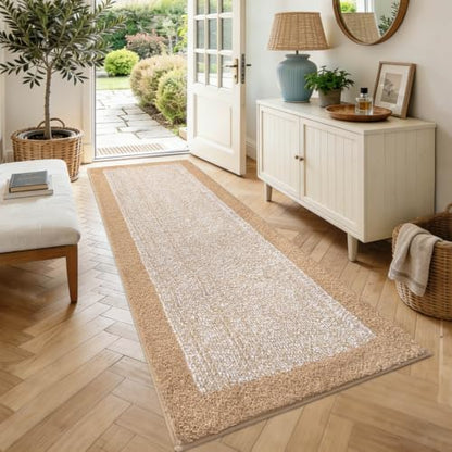 70x24 Long Bathroom Rugs Non Slip Washable, Soft Absorbent Bath Mat Beige