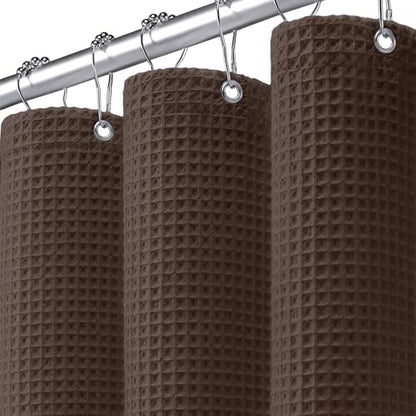 Extra Long Waffle Shower Curtain Heavyweight Cotton Fabric Brown 72Wx84L