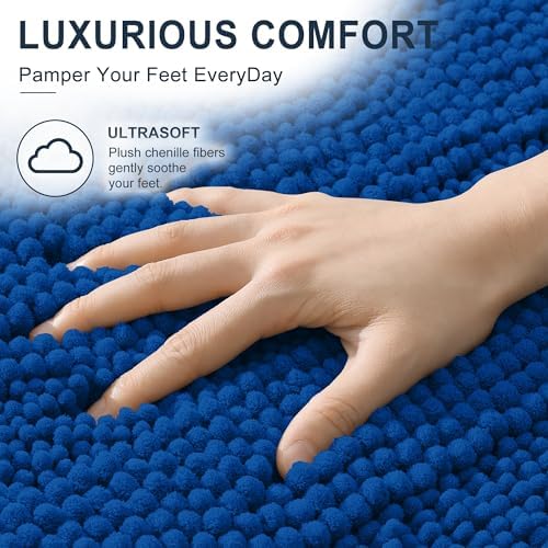 Smiry Thick Small Chenille Bathroom Rugs 24x16, Bath Mat, Deep Navy Blue